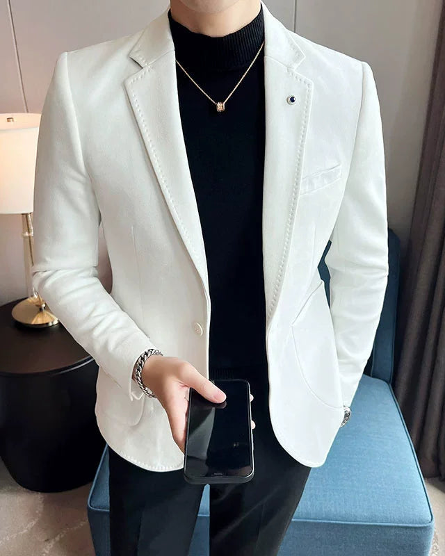 Blazer Mathéo homme, couleur blanc, élégant, bouton unique, matière élasthanne.