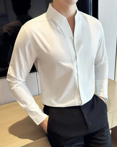 Chemise Axel homme, blanc, chemise de costume élégante avec boutonnage simple, style Old Money.