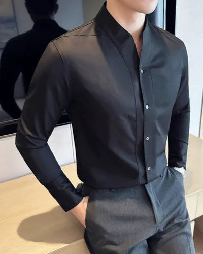 Chemise Axel homme, noir, tenue chic et intemporelle, boutonnage simple, Old Money.