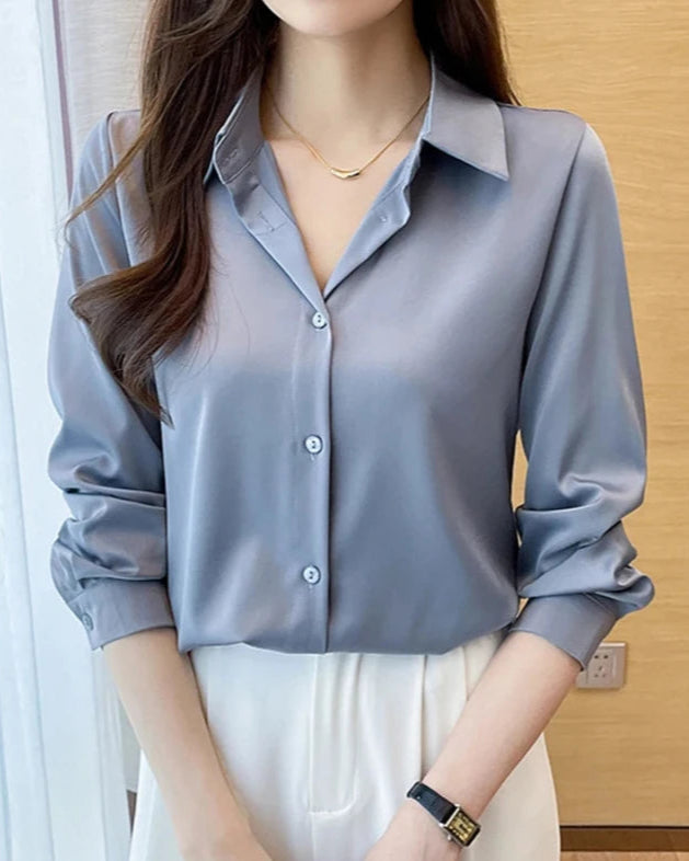 Chemise Hortense femme, gris foncé, chemise élégante et soyeuse en satin.