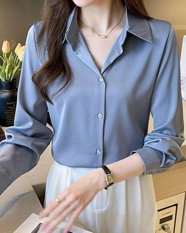 Chemise Hortense femme, gris foncé, chemise élégante et soyeuse en satin.