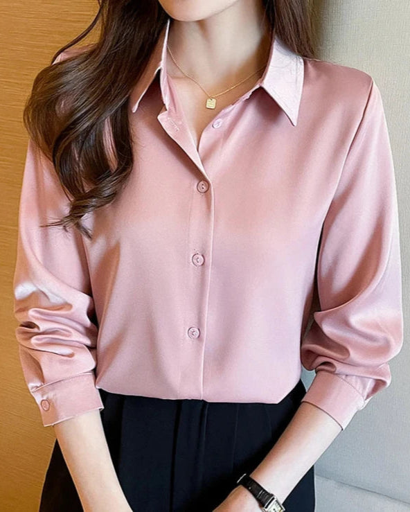 Chemise Hortense femme, rose, tissu satin brillant, élégance raffinée.