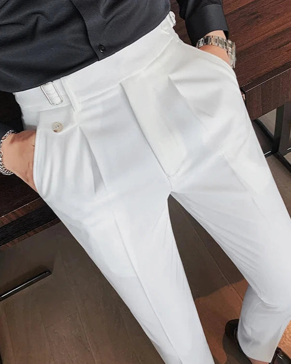 Pantalon Thomas homme, blanc, pantalon costume élégant, style Old Money.