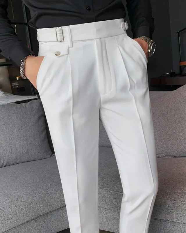 Pantalon Thomas homme, blanc, pantalon costume élégant, style Old Money.