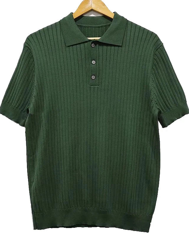 Polo Arthur homme en coton tissé artisanal, style Old Money, couleur vert