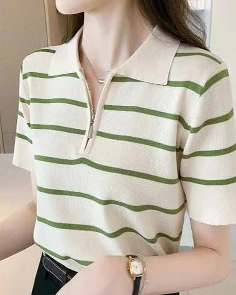 Polo Odette femme vert, chic et moderne, parfait pour un style Old Money.