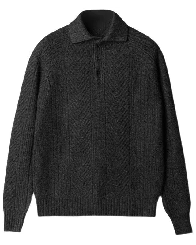 Pull noir Côme pour homme, col rabattu et style décontracté.