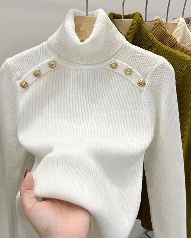 Pull Esther blanc pour femme, col roulé élégant et épais.